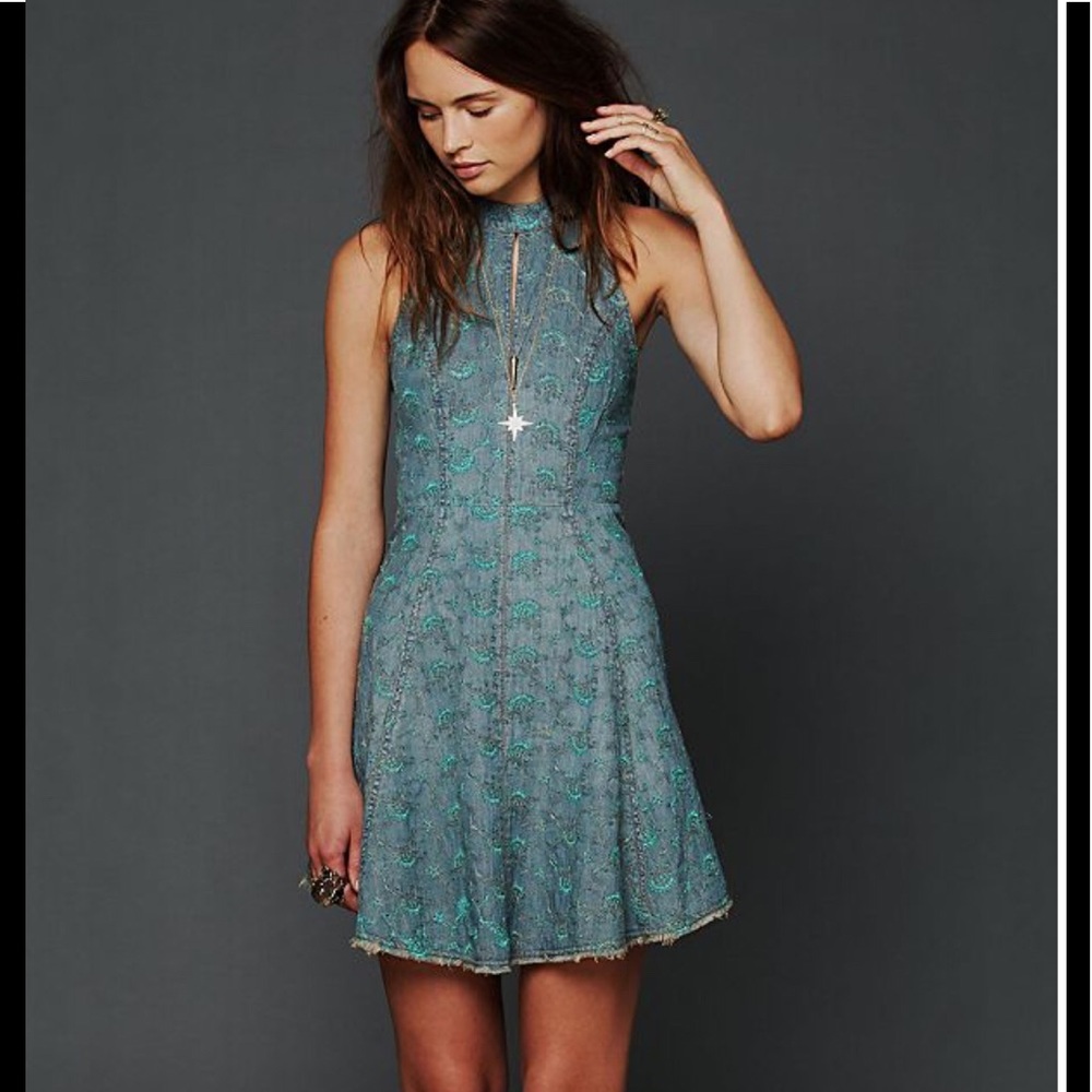 Free People Trailing Crescent Chambray Dress